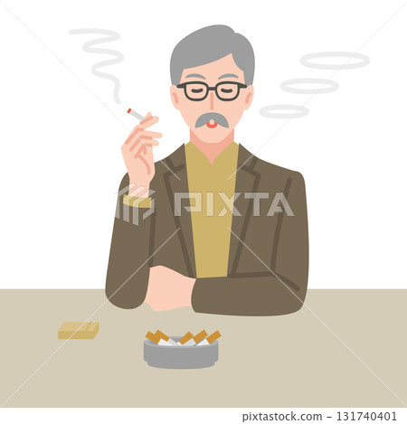 一位老人正在抽煙 131740401