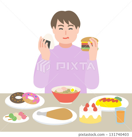 胖男人吃不健康的食物 131740403