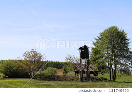 Wooden Viewpoint Overlooking Private Lake in Countryside 131740463