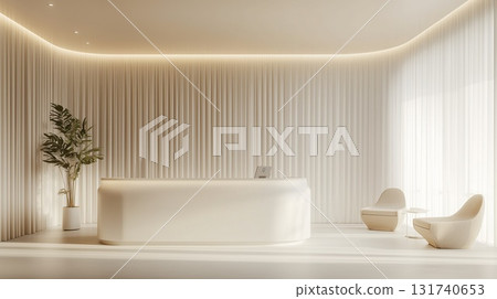 櫃檯接待統一採用白色和米色，沐浴在燈光中。 131740653