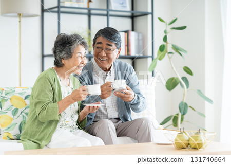 Senior couple relaxing in the living room Senior couple relaxing in the living room 131740664