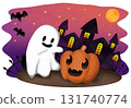 Halloween ghosts and pumpkins 131740774