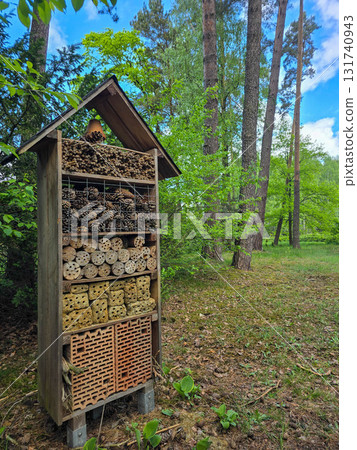 Insect Hotel in Nature Eco Friendly Habitat for Bees and Bugs Insect Hotel in Nature Eco Friendly Habitat for Bees and Bugs 131740943