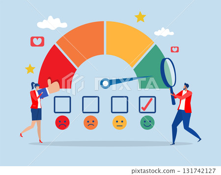 Business Analysts Evaluating Customer Sentiment business people analyze social sentiment dashboard.positive review, social voice, rating or opinion report, reaction or survey concept, vector Business Analysts Evaluating Customer Sentiment business people analyze social sentiment dashboard.positive review, social voice, rating or opinion report, reaction or survey concept, vector 131742127