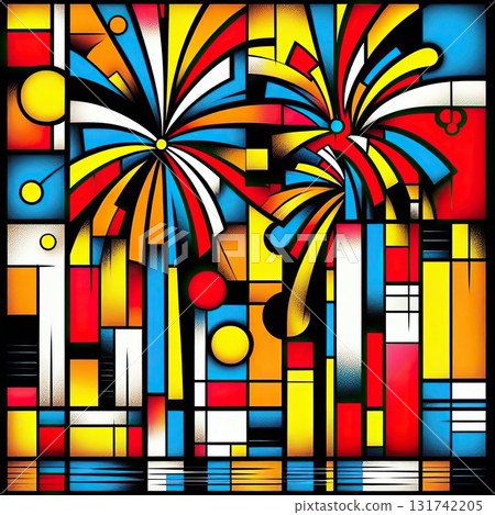 Happy New Year fireworks theme background in Geometric Abstract Art with Generative AI. 131742205