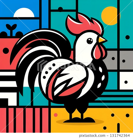 abstract painting of a rooster with Generative AI. 131742364