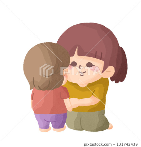 Illustration of a person talking to a small child while looking at them Illustration of a person talking to a small child while looking at them 131742439