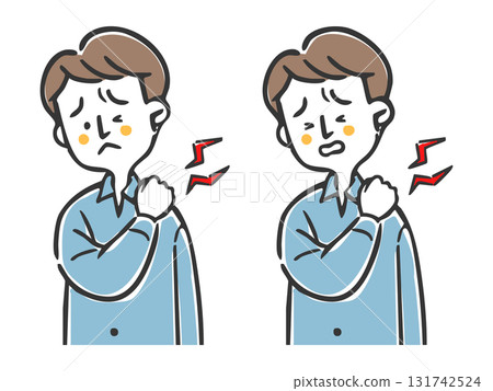 Man suffering from stiff shoulders, upper body, vector Man suffering from stiff shoulders, upper body, vector 131742524