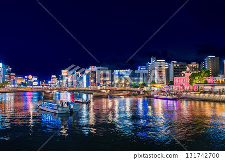 Night image of Hakata: Fukuhaku Deai Bridge and Naka River 131742700