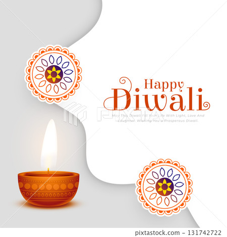 happy diwali greeting white background in wavy style 131742722