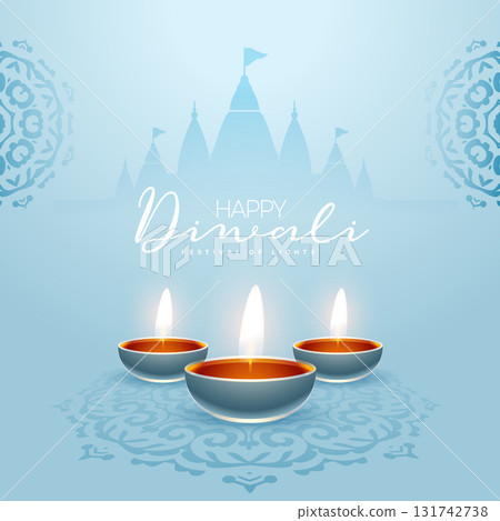 happy diwali wishes rangoli background with diya 131742738