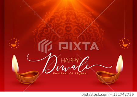 happy diwali wishes red background with light effect 131742739