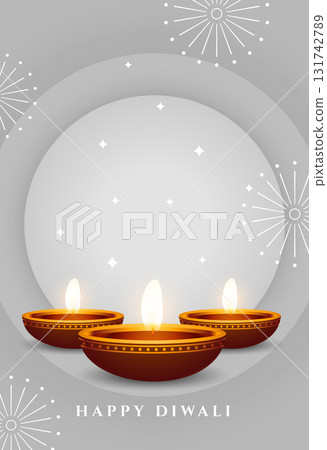 indian festival shubh diwali diya grey background 131742789