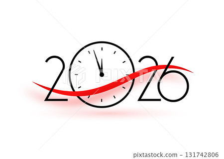 isolated 2026 new year thin logotype with clock design isolated 2026 new year thin logotype with clock design 131742806