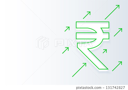 line style indian rupee rising value background with grow up arrow 131742827