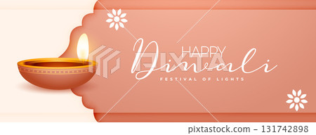 papercut style happy diwali holiday banner with diya 131742898