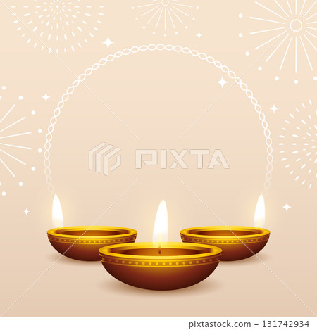 realistic shubh diwali diya background with text space 131742934