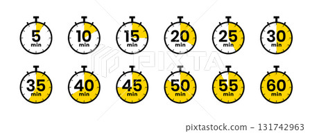 set of stopwatch 5 to 60 minute timer countdown icon design 131742963