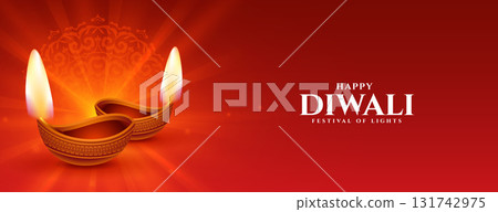 shubh diwali celebration red banner festival of lights 131742975