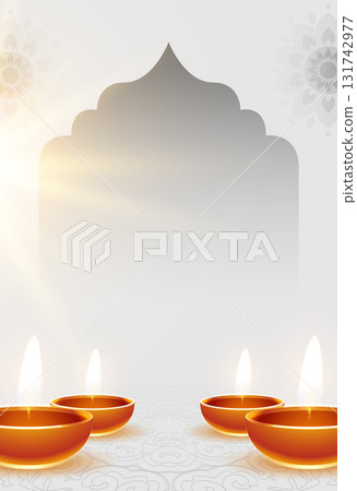 shubh diwali diya grey template with text space 131742977