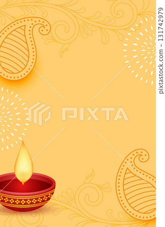 shubh diwali diya yellow poster with text space 131742979