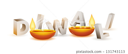 3d style diwali festive wallpaper with glowing diya 131743113