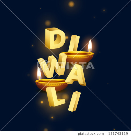 3d style golden diwali diya background with text space 131743119