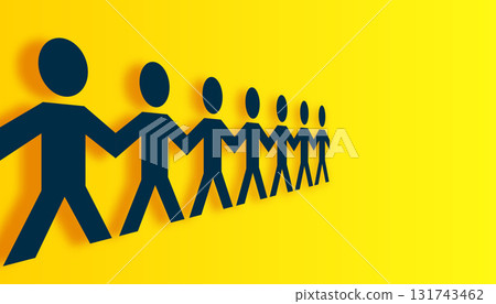 artisitc human team chain on yellow background in paper art 131743462
