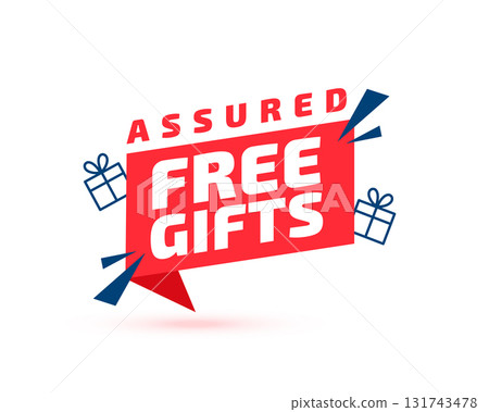 assured free gifts badge background with giftbox design 131743478