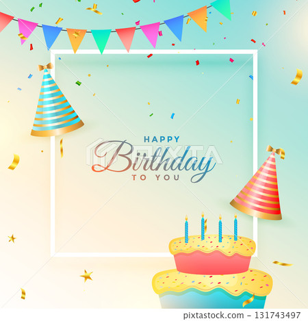 beautiful happy birthday background with delicious cake and cap 131743497