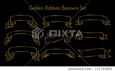 collection of golden ribbon tape banner in doodle style collection of golden ribbon tape banner in doodle style 131743603