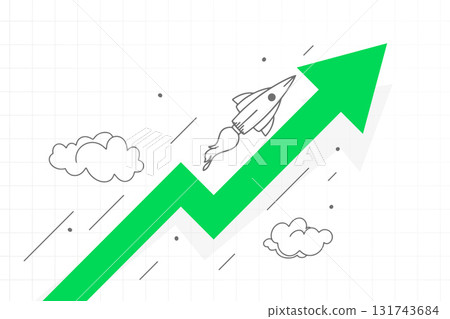 doodle style upward direction growth arrow with rocket design doodle style upward direction growth arrow with rocket design 131743684