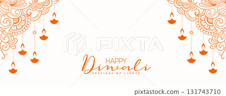 elegant happy diwali white banner for social media 131743710