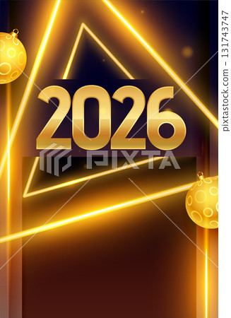 glowing neon frame 2026 lettering poster with new year festive glowing neon frame 2026 lettering poster with new year festive 131743747