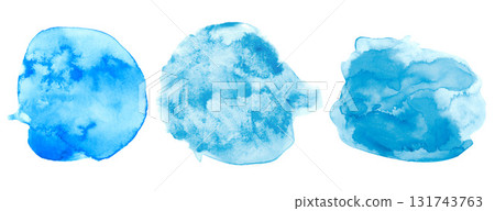 hand-drawn blue color paint blot banner in collection 131743763