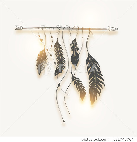 hand-drawn decorative arrow and quill background in ethnic style hand-drawn decorative arrow and quill background in ethnic style 131743764