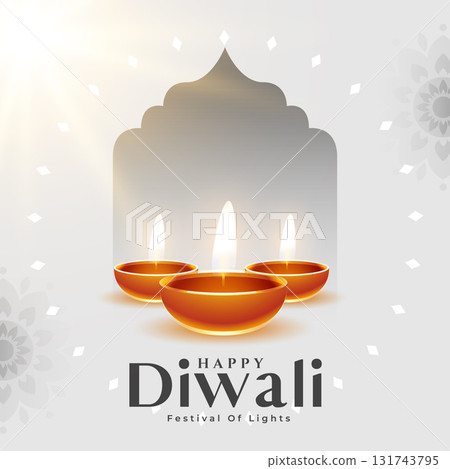 happy diwali festive grey background with diya 131743795