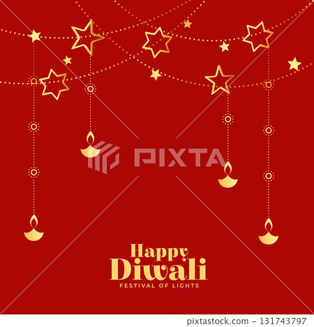 happy diwali festive red background with golden star and lantern 131743797