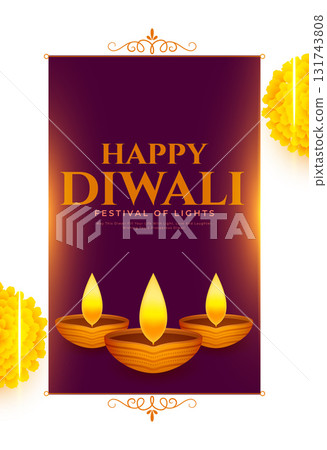 happy diwali greeting poster with flower and diya 131743808