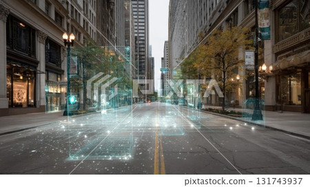 City Street With Digital Overlay 131743937