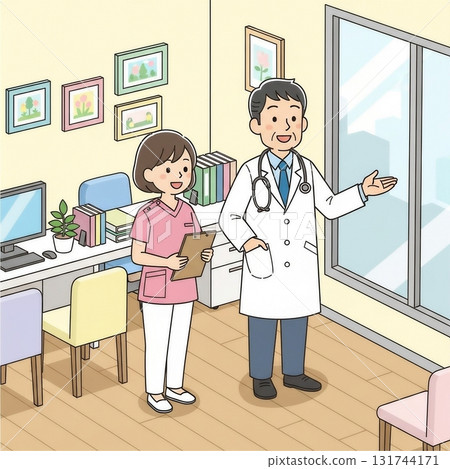 Cute illustration of a doctor and nurse 131744171