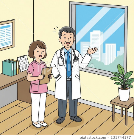 Cute illustration of a doctor and nurse 7 131744177