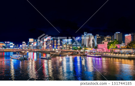 Night image of Hakata: Fukuhaku Deai Bridge and Naka River Night image of Hakata: Fukuhaku Deai Bridge and Naka River 131744185