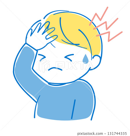 Boy complaining of headache Boy complaining of headache 131744335