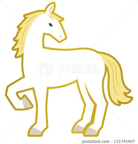 Illustration of a white horse with a gold border Illustration of a white horse with a gold border 131745407