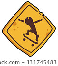 Illustration of Skateboarder on Yellow Sign 131745483