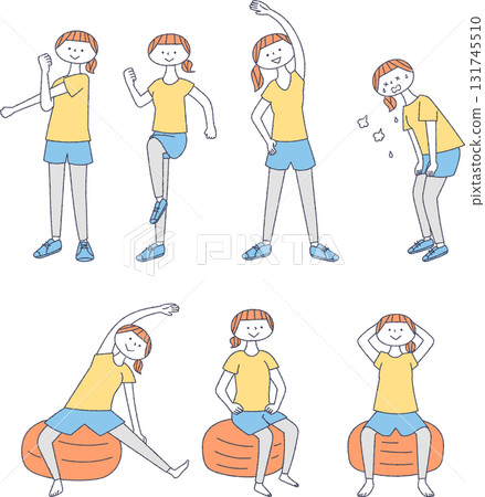 一位女士做伸展運動的線條畫 一位女士做伸展運動的線條畫 131745510