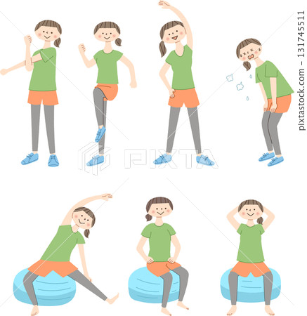 婦女做伸展運動的插圖集 131745511