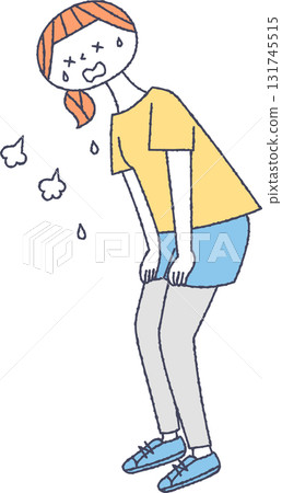 一名女子運動後氣喘吁籲 一名女子運動後氣喘吁籲 131745515