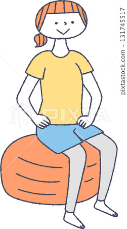 一名婦女坐平衡球 131745517